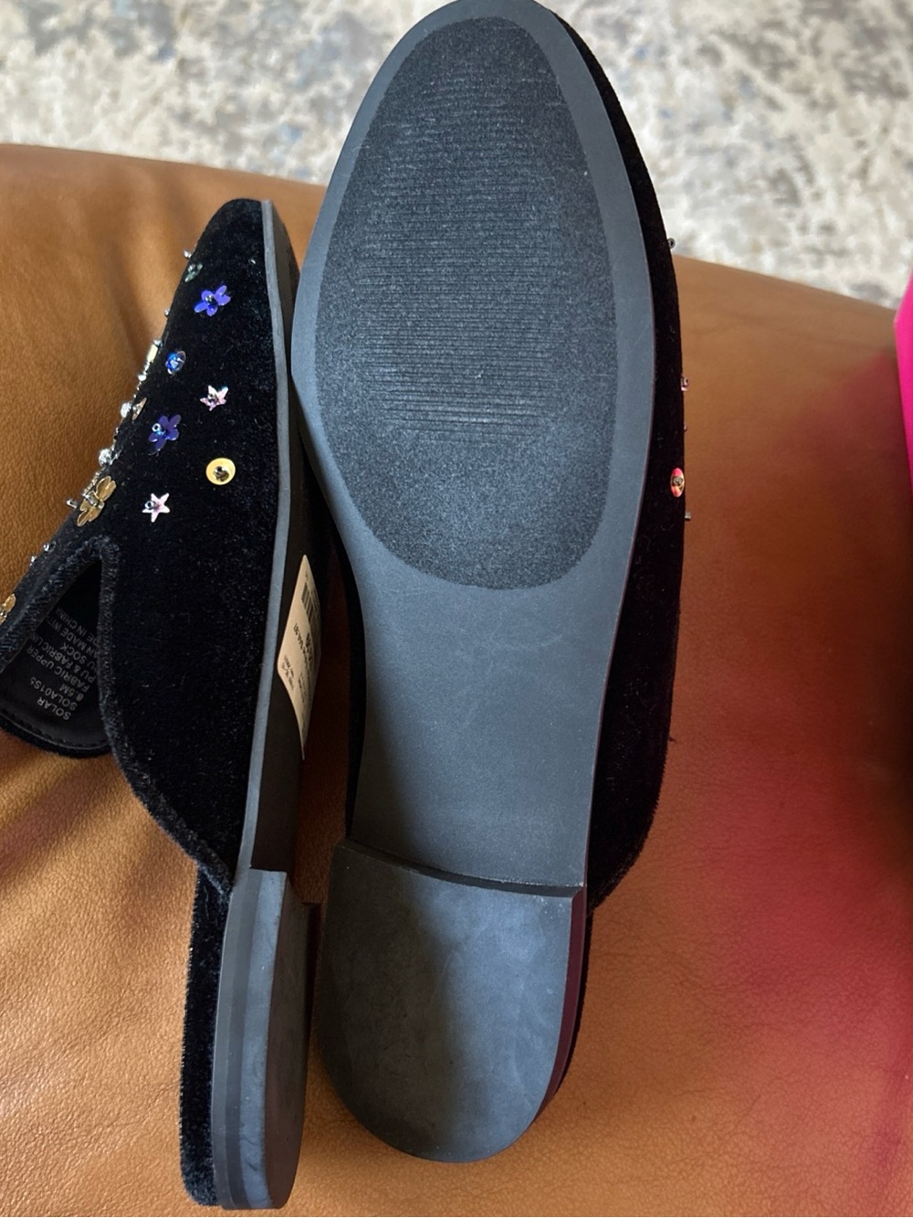 Betsey Johnson Womens Black Solar Jeweled Rhinestone Velvet Mules Flat 8.5M - Picture 5 of 10